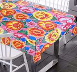 The Fern Trail Mexican Oilcloth Tablecloth - Vinyl Tablecloths | Outdoor Tablecloth | Plastic Tablecloth | Splat Mat | Waterproof Mat | Hules para Mesa (Tehuana Pink, Square (48"))