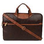 Vivinkaa Unisex-Adult Faux Leather 15.6 Inch Contrast Coffee Padded Laptop Messenger Bag