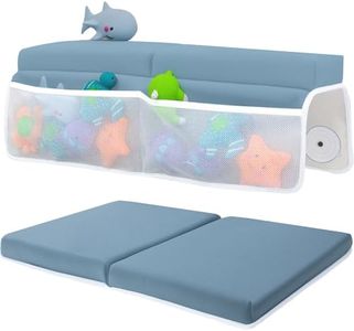 Toodly Baby Bath Kneeler and Elbow Rest Pad Set - Baby Bath Support for Knees and Elbows - Bath Kneeler Pad with Memory Foam and Bath Toys Organizer - Ideal Bath Kneeling Pad for Bathing Baby - Blue