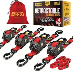 AUGO Retractable Ratchet Straps | 4 Heavy Duty Ratchet Straps Self Retractable Tie Down Straps with Soft Loops & Storage Bag for Motorcycle, Truck, Trailer, Cargo Van | 1200 Lb Break Strength 1” x 10’
