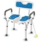 Sunnyload Shower Chair for Seniors, Upgraded U-Shaped Shower Chairs Stool with Arms & Back, Adjustable Heavy Duty Non-Slip Bathtub Chair with EVA Padded for Disabled, Elderly, Handicap, Injured