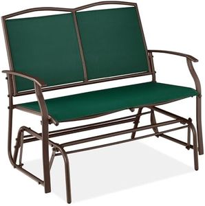 Best Choice Products 2-Person Outdoor Patio Swing Glider Steel Bench Loveseat Rocker for Deck, Porch w/Textilene Fabric, Steel Frame - Forest Green/Brown