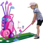 Toddler Golf Set for Kids, Upgraded Kids Golf Cart Toys Sets with 4 Golf Sticks, 8 Golf Balls and 1 Putting Mat, Indoor & Outdoor Golf Clubs Toys for 3 4 5+ Year Old Toddlers Sport Toys for Boy Girl