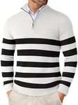 COOFANDY Men's Striped Sweater Quarter Zip Pullover Sweaters Slim Fit Lightweight Mock Neck Pullover Casual Polo Sweaters