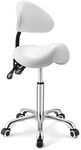 Kaleurrier Saddle Stool Rolling Swivel Height Adjustable with Wheels,Heavy Duty Anti-Fatigue Stool,Ergonomic Stool Chair for Lab,Clinic,Dentist,Salon,Massage,Office and Home Kitchen (With Back, White)