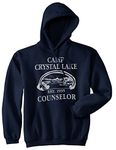 Camp Crystal Lake Funny Graphic Camping Vintage Graphic Horror Novelty Hoodie Crazy Dog Novelty Hoodies for Halloween Season for Campers with Movie Sayings Soft Comfortable Funn Navy M