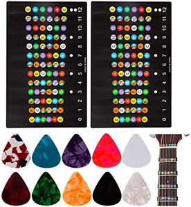 LUTER 2Pcs Guitar Fretboard Stickers and 10Pcs Guitar Picks, 6 Strings Acoustic Guitar Fingerboard Frets Note Decal Stickers for Learning Beginner