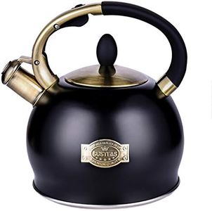 SUSTEAS Stove Top Whistling Tea Kettle-Surgical Stainless Steel Teakettle Teapot with Cool Toch Ergonomic Handle,1 Free Silicone Pinch Mitt Included,2.64 Quart Black