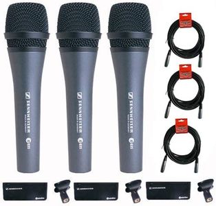 Sennheiser 3x e 835 Wired Cardioid Handheld Dynamic Lead Vocal Stage Microphone with Clip - With 3x Pyle PPMCL15 15ft Symmetric Microphone Cable, XLR Female to XLR Male