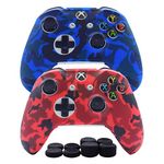 Hikfly Silicone Controller Cover Skin Protector Case Faceplates Kits for Xbox One Controller Video Games(2x Cover with 8 x Thumb Grips Caps)(Blue,Red)