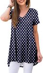 AWULIFFAN Women's Summer Casual Short Sleeve V-Neck T-Shirt Tunic Tops Blouse Shirts, 09 Short Sleeve-polka Dot Navy Blue, Small