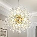 Chandeliers, 9-Lights LED Dandelion Firework Chandelier Modern 60pcs Crystal Sticks Pendant Lighting Crystal Ceiling Light Fixtures Hanging Light Fixtures(9pcs G9 Bulbs for Gifts) (Gold)