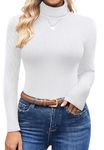 Ekouaer Ribbed Shirts for Women Comfy Turtleneck Tops High Stretch Thermals Base Layer Long Sleeve Loungewear White M