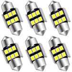 AUXLIGHT 6614 6641 6612F 6615 F30-WHP TS-14V1CP 29MM 1.14”Festoon LED Interior Light Bulbs 6000K Xenon White, Super Bright 6SMD Chips for Car SUV Truck Sunvisor Vanity Mirror Lights (Pack of 6)