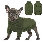 Queenmore Small Dog Pullover Sweater, Cold Weather Cable Knitwear, Classic Turtleneck Thick Warm Clothes for Chihuahua, Bulldog, Dachshund, Pug (Army Green, X-Large)