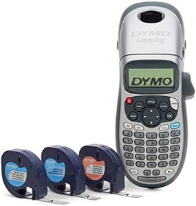 DYMO Bundle LetraTag 100H Handheld Label Maker with 3 Bonus Labeling Tapes, Easy-to-Use, Great for Home and Office Organization, Silver