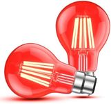 Bonlux B22 Red Led Light Bulb 6W, B22 A60 Red Glow Effect Clear Glass Filament Decorative Led Bulb, 60W Incandescent Replacement, for Christmas,Party Decorative Lighting, Non-Dimmable(Pack of 2)