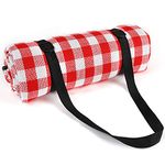 Ben & Bel Water/Sand/Dirt-resistant Picnic Blanket with Shoulder Strap, Outdoor-Ready Red & White Square, 150x200cm XL