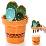 Coloch 5Pcs Ceramic Measuring Spoons in Pot, Cactus Shape Baking Measuring Spoons and Cup Decorative Cactus Figurine Measuring Spoons Set for Baking, Milk, Sugar, Salt, 1/4 tsp, 1/2 tsp, 1 tsp, 1 Tbsp