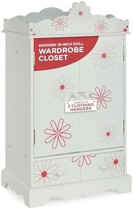 Emily Rose 18 Inch Doll Furniture Closet with 3 Clothing Hangers - Floral | USA Business | Wooden Doll Accessories Armoire Wardrobe Set - 18" Doll Clothes Storage Toy Playset