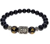 SILVER TREE 925 STERLING Silvertree925 Om Mani Padme Hum Bead Black Gemstones Bracelet in Real Onyx and Tibetan Style Silver Plated Elements for Men Tiger Eye Bracelet for men(ST1013)