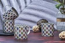 GOLDEN QUEEN'S Bone China Tea And Coffee Mugs - Set Of 6 (Geometric Multicolor), 220 ML