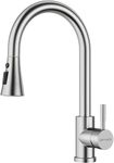 BLYLUND Brushed Nickel Kitchen Tap with Pull Out Sprayer 3 Modes, Swivel Single Stainless Steel Modern Kitchen Taps Mixer High Arch Single Handle Kitchen Sink Taps for UK Standard Fittings