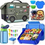 TIME4DEALS Bento Box for Kids with Insulated Lunch Bag, Lunch box Set with Kids Water Bottle, Ice Pack, Utensils, Sauce Container, Lunch Container for Kids, Toddlers, Boys Age 3-15(Black Police Car)