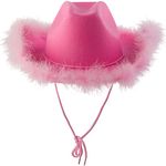 QzSSbii Women Felt Cowboy Hat Fluffy Feather Trim Cowgirl Hat Fancy Dress Up Role Play Cosplay Party Accessory Glitter Decoration Cowgirl Hat Ladies Girls Cap Headwear for Fancy Dress Holiday Pink