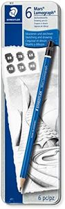 STAEDTLER 100 G6 Mars Lumograph Graphite Pencils for Drawing and Sketching - Assorted Degrees, 8B-HB (Tin of 6), Silver/Blue