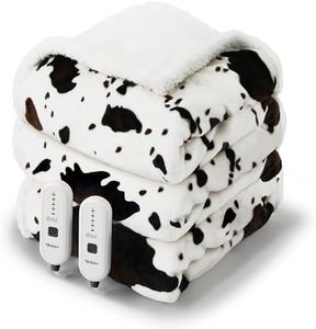 blunique Electric Blanket Queen Size - Dual Control Heated Blanket Queen with 5 Heat Settings, Heating Blanket 10 hrs Timer Auto Shut Off 84x90 inches Cow Print White Queen