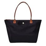 GM LIKKIE Shoulder Tote Bag for Women, Nylon Top-Handle Purse, Foldable Weekend Hobo Handbag, Black2, Large