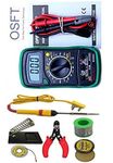 OSFT 7 in 1 Electric Soldering Iron Stand Tool Wire Stripper Kit 25 Watt Welding Stick Soldering Kit for Beginners with Mastech 830L Digital Multimeter
