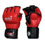 USI Universal MMA Gloves for Men & Women, 618E1 Martial Arts Bag Gloves,Sparring, Muay Thai, MMA (S/M, Red)