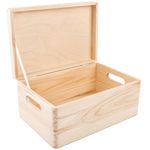 Creative Deco Large Plain Wooden Storage Box | 30 x 20 x 14 cm (+/-1 cm) | Hinged Lid & Handles | Unpainted Gift Box for Christmas Xmas Kitchen Storage | UNSANDED Wood Keepsake Memory Craft Chest