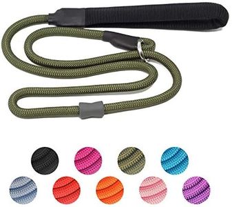 Strong Slip Rope Dog Training Leash (4ft) - Heavy Duty Durable Braided Nylon Lead with Rubber Stopper & Padded Handle - No Pull Walking Climbing for Medium Large Dogs (Army Green, 1/2" x 4ft)