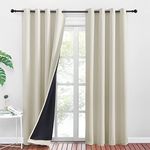 PONY DANCE Curtains for Livng Room - 100% Blackout Curtain Thermal Curtains Soundproof, Eyelet Curtains Panels with Black Liner, 2 Panels, 52 inch Width x 84 inch Drop, Light Beige