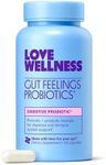 Love Wellness Gut Feelings Probiotic, Digestive Enzyme Supplement | Supports Gut Health, Digestion Relief & Strong Immune System | 3 Billion CFU | Safe Prebiotic and Postbiotic | 30 Capsules