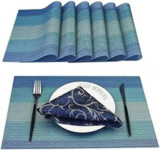 WANGCHAO Placemats Set of 8 Placemats Dining Room Table Mats Woven Vinyl Washable Durable Heat-Resistant Non-Skip Kitchen Strip PVC Placemats(Sky Blue)