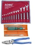 ACHRO 919 Universal Tool Kit Set (6 Pcs Screwdriver Set & 12 Pcs Spanner Set, 8 inch Plier) Set of 19 Pieces