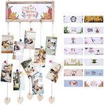 Fashionwu Picture Frames Collage Wall Decor, Photo Display Wood Photo Board with 30 Heart-shaped Clips, Wood Rustic Frames for Home Dorm