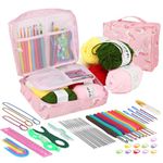 HASTHIP Crochet Kit for Beginners Adults, Crochet Kits Include Yarn, 107Pcs Crochet Starter Kit for Beginners Kids, Ergonomic Crochet Hooks Travel Knitting Crochet Supplies, Pink