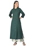 Pistaa's Women's Cotton Solid Readymade Salwar Suit Set (X-Large, Dark Green)