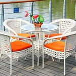 CORAZZIN Patio Seating Chair and Table Set Garden Coffee Table Set with 1 Table and 4 Chairs Set Outdoor Furniture (White)