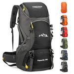 jianyana Hiking Backpack Waterproof 50L Foldable Rucksack Durable Lightweight Camping Bag with Rain Cover for Camping Trekking Hiking Walking Cycling Climbing Outdoor Sports for Women Men(Black)