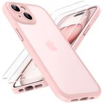 TOCOL for iPhone 15 Case with 2 Pack Screen Protector, [Upgraded Full Camera Protection] [Shockproof Protection] Translucent Matte Hard Back for iPhone 15 Phone Case 6.1 inch, Light Pink