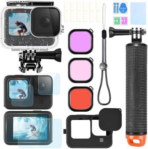 ShipeeKin Kit di accessori per Gopro Hero 12 11 10 9 nero, custodia impermeabile maniglia galleggiante pellicola di vetro filtro rosso silicone protettivo con copertura lente inserti antiappannamento