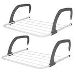 ASAB 2x Radiator Drying Rack Clothes Airer Towel Holder 5 Bar Radiator Hanging Rail 3M Drying Capacity Laundry Airer For Balcony Rustproof Coating White And Grey Clothes Drying Rack