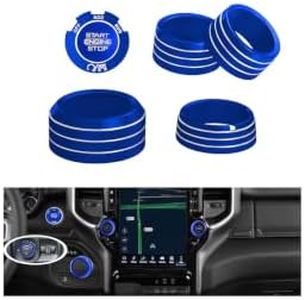 HDUFC Aluminum Knob Covers for 2019-2026 Dodge RAM 1500 2500 3500 - Fits AC, Volume, Rotary Shifter, Headlight & Push Start Buttons(6pcs)(Blue)