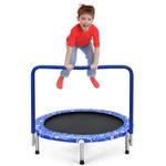 GYMAX Indoor Trampoline, 36” ASTM Approved Kids Trampoline with Removable Handrails & Safety Pad, Spring-Free Folding Mini Rebounder, Small Fitness Trampoline for Toddler/Adults (Blue)